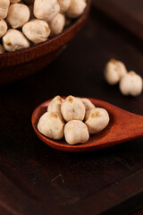 Roasted Chickpeas in Wooden Spoon - Healthy Protein Snack Food Photography