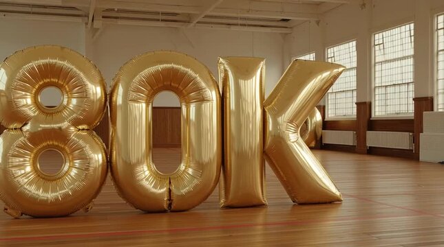 Golden Milestone Balloons: Capturing a celebratory milestone with golden balloons, commemorating a significant achievement in a stylish and festive setting. 