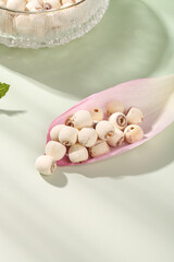 Dried White Lotus Seeds Heart-Healthy Asian Superfood Ingredients in Pink Paper Cone