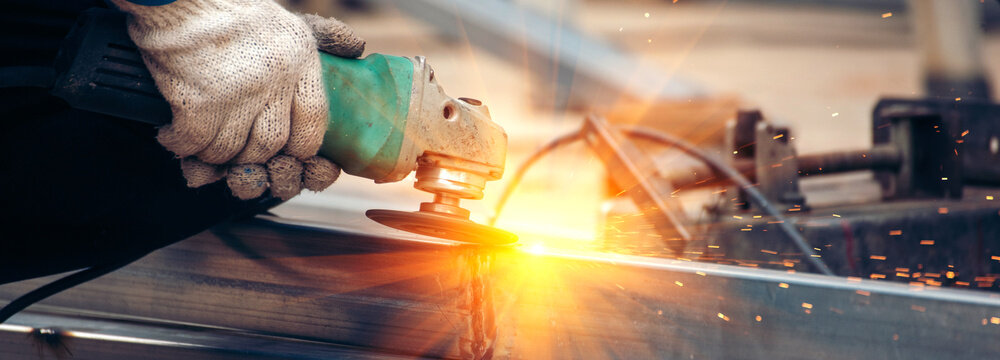 Banner Construction Worker hands using pincer pliers iron wire. Outdoor Worker using wire bending pliers. Banner Men hands bending cutting steel wire fences bar concrete worker with copy space