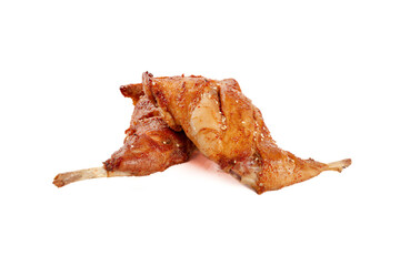 Gourmet Roasted Rabbit Legs with Golden Crispy Skin - Traditional Game Meat Cuisine on White Background