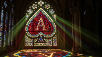 Ace of Spades Stained Glass Sunlight Streaming Through a Cathedral Interior Space - Powered by Adobe