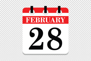 28 February Calendar icon vector, 28 dates of February month calendar icon, dates of February 28 icon calendar, vector calendar icon.