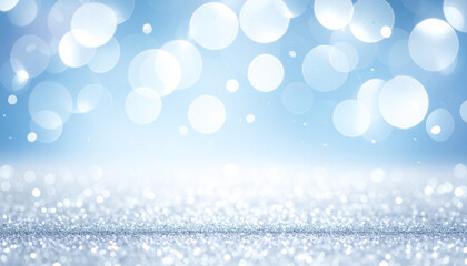 大粒のボケが印象的な青白いグリッター輝き背景