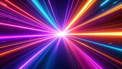 紫とピンクの光が中心から放射するライトバースト背景