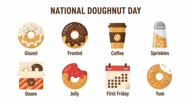 A graphic chart illustrating various elements related to National Doughnut Day