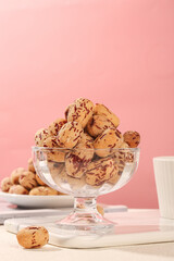 Xinjiang Dried Jujubes Nucleated Dates in Glass Bowl Premium Chinese Tribute Fruit Health Food Photography