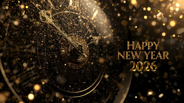 a clock with the words happy new year 2026