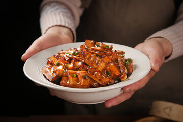 Crispy Shiitake Mushroom and Bamboo Shoot Stir-Fry in White Bowl