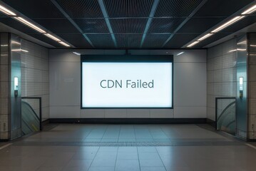A digital screen displaying CDN Failed in a futuristic setting