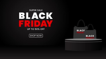 Black Friday podium animation on a black background. Perfect for product display, mockups, showrooms and showcases.