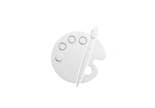 White icon of painter's palette with brushes isolated on transparent background. 3D artist palette