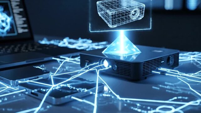 Futuristic projection technology with glowing effects