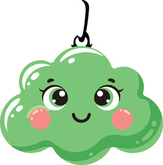 Flat vector illustration of a cute cartoon green jade cloud pendant with a smiling face, designed as a lucky charm or amulet for Lunar New Year and Asian culture themes.