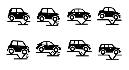 Black car icons on car lifts showing different vehicle types and lift positions car lift icon vehicle lift