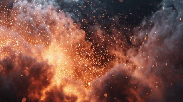 Orange Explosion Particles and Smoke Burst in Slow Motion