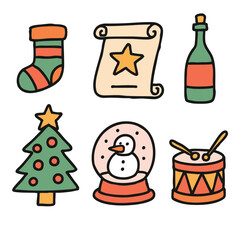 Christmas stocking scroll bottle Christmas tree snow globe drum festive holiday