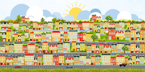 Naklejka premium Cityscape with building houses .