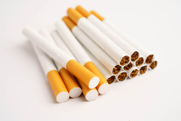 Cigarette, roll tobacco in paper with filter tube, No smoking.