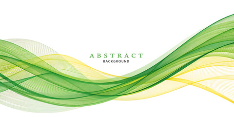 Abstract flowing waves of green and yellow on a white background