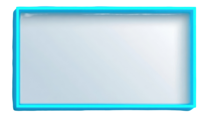 A luminous, rectangular frame glows with a neon-blue light, highlighting a central white, gradient-filled space
