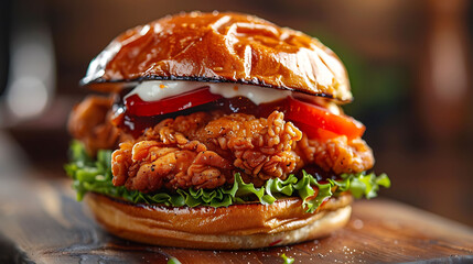 Crispy Fried Chicken Sandwich with Lettuce and Tomato
