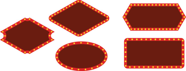 Marquee Sign Board Vector Display Glowing Light Frame Glowing  Red Advertising