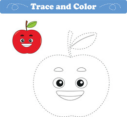Handwriting Practice. Tracing lines and coloring fruits for children. Vector Illustration