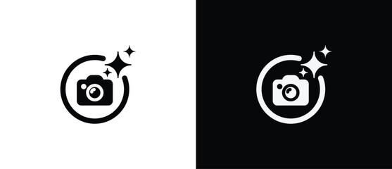 A circular AI camera symbol. An AI engineered app icon. A flat, sparkling star. An AI star logo. Digital brain, media, multimedia, buttons.