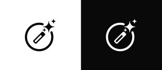 Magic tools symbol with Artificial Intelligence in circular shape. AI engineered app icon. Sparkling star in flat style. Artificial Intelligence star logo. Digital brain, media, multimedia, button.