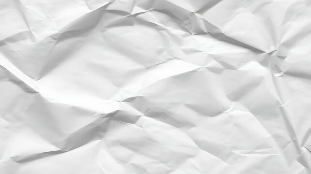 Close up of crumpled white paper texture isolated on white background