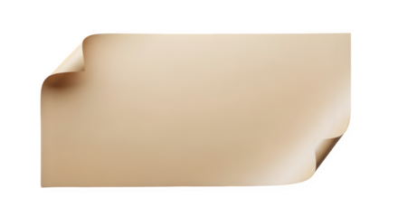 A tan piece of paper with curled edges isolated on a black background in a studio shot view
