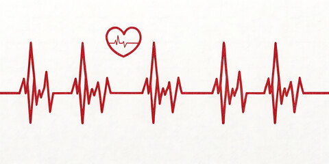 Red heartbeat ekg line with heart symbol on white background