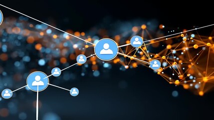 Abstract digital network connection with user icons, representing social interaction and data flow - Powered by Adobe
