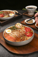 Traditional Chinese Yanbian Cold Noodles with Beef Tomato Egg and Spicy Broth Asian Cuisine
