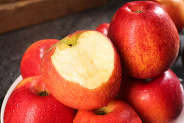 Fresh Red Apples with Heart Shape Carved Apple from Shaanxi China Displayed in White Bowl
