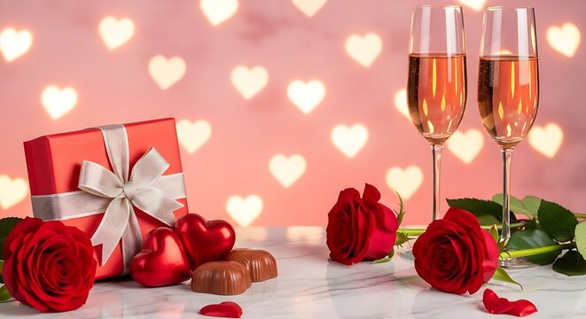 a pair of champagne glasses reflecting warm candlelight, creating a passionate and intimate atmosphere perfect for celebrating love