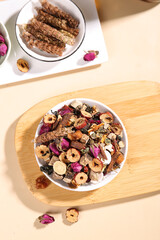 Traditional Chinese Herbal Tea Ingredients with Dried Roots and Flowers for Healthy Hot Beverage Preparation