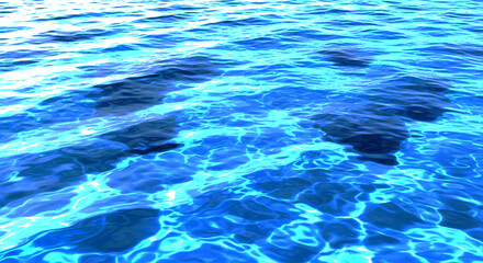 Close-up of vibrant neon blue sea water with intense light reflection. creates a high-energy, abstract liquid texture. ideal for digital, cyber, gaming, or energetic summer backgrounds.