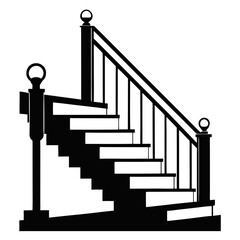 Black Staircase Design with Handrails Vector for Modern Architecture Projects