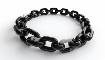 Fototapeta premium Black link chain, some links chrome, isolated on white