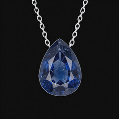 Blue sapphire pendant necklace hanging on silver chain  