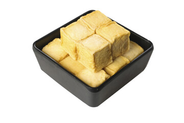 Fresh Tofu Cubes in Black Bowl - Healthy Vegetarian Protein Ingredient