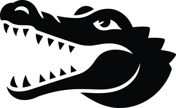 Fierce black silhouette of an alligator head with open jaws and sharp teeth