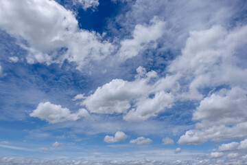 Obraz premium clear blue sky background,clouds with background, Blue sky background with tiny clouds. White fluffy clouds in the blue sky. 
