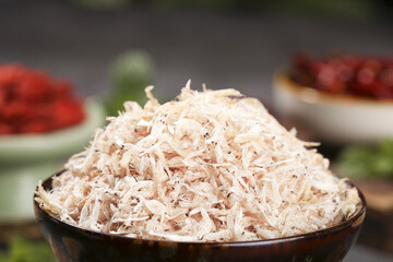 Dried Sea Shrimp Skin Floss in Bowl - Beihai Traditional Seafood Ingredient