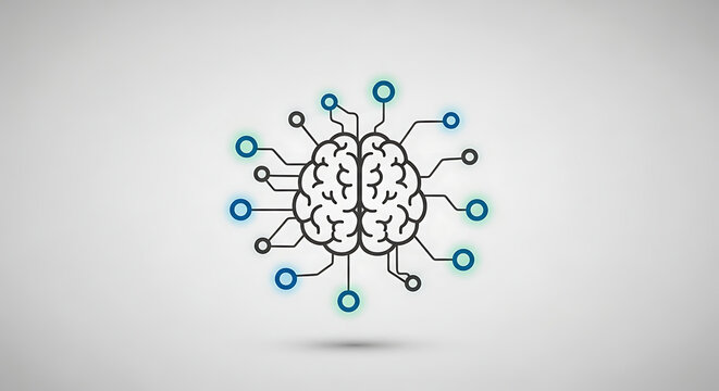 Artificial intelligence concept brain with circuit connections and data processing.