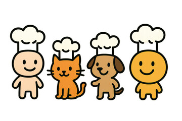 Naklejka premium Cartoon animal and character cooks smiling, wearing chef hats, cooking and friendship concept with transparent background