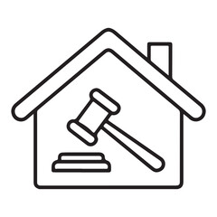 House outline with a gavel inside representing real estate auction or legal sale