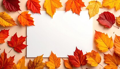 Autumn leaves border blank card